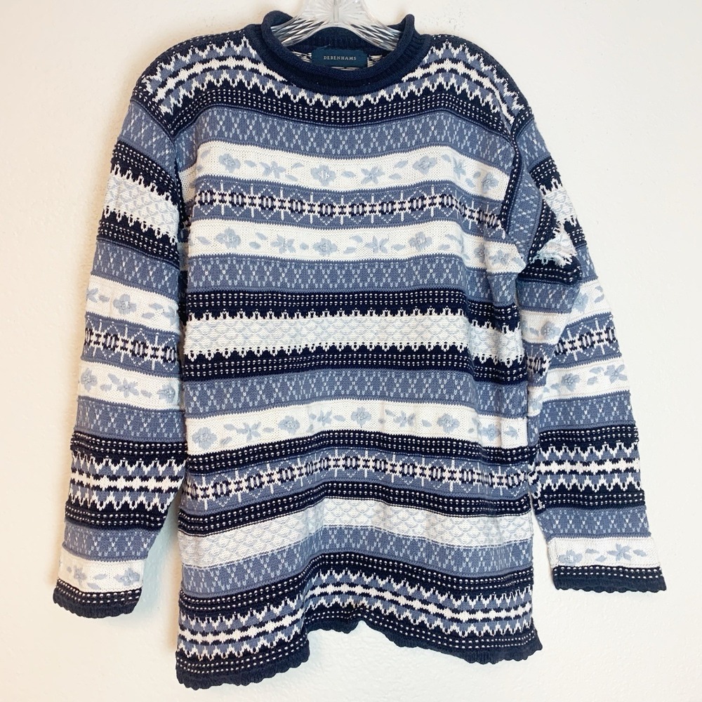 Debenhams Sweater Womens Medium Roll Neck Cottage Fair Isle Birdseye Grandma M